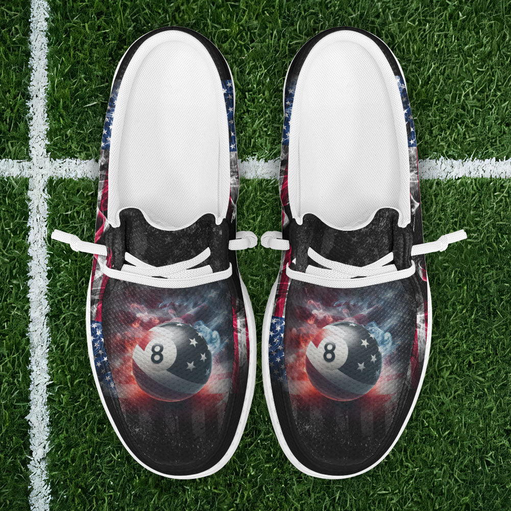 Billiards Ball 8 Pool Smoke US Flag Lace Up Loafers 2026