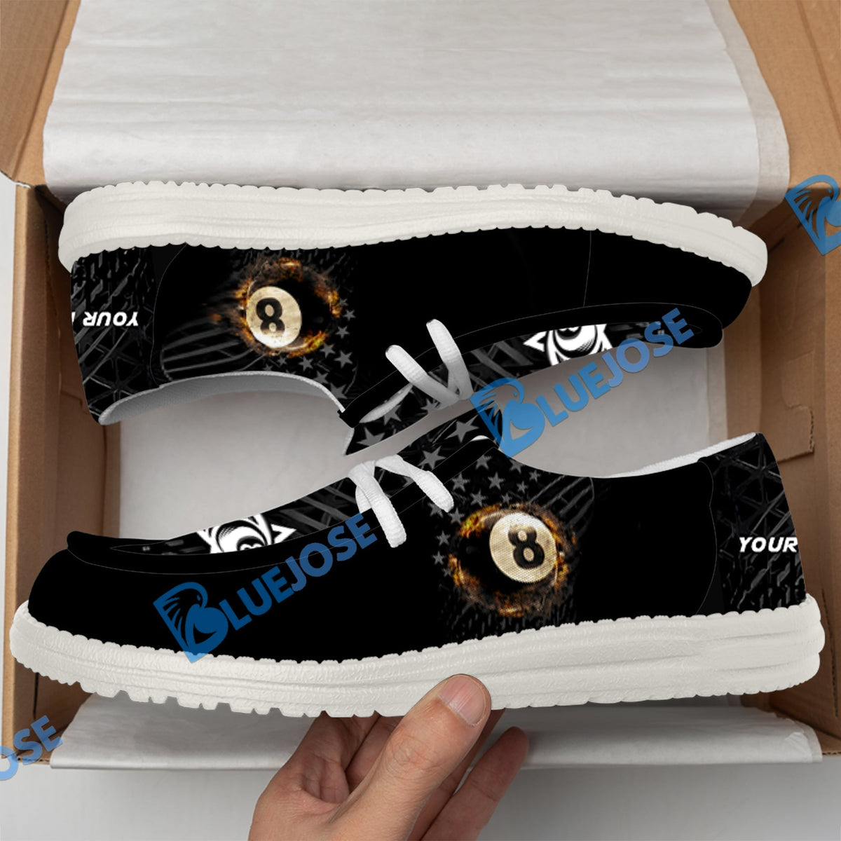 Billiards Ball 8 Fire Black US Flag Lace Up Loafers 2026