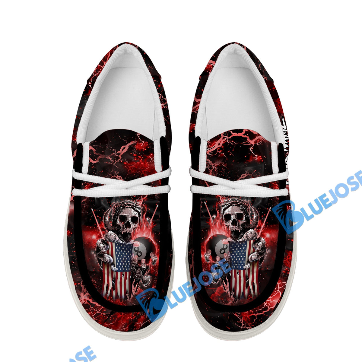 Billiards Ball 8 Fire US Flag Lace Up Loafers 2026