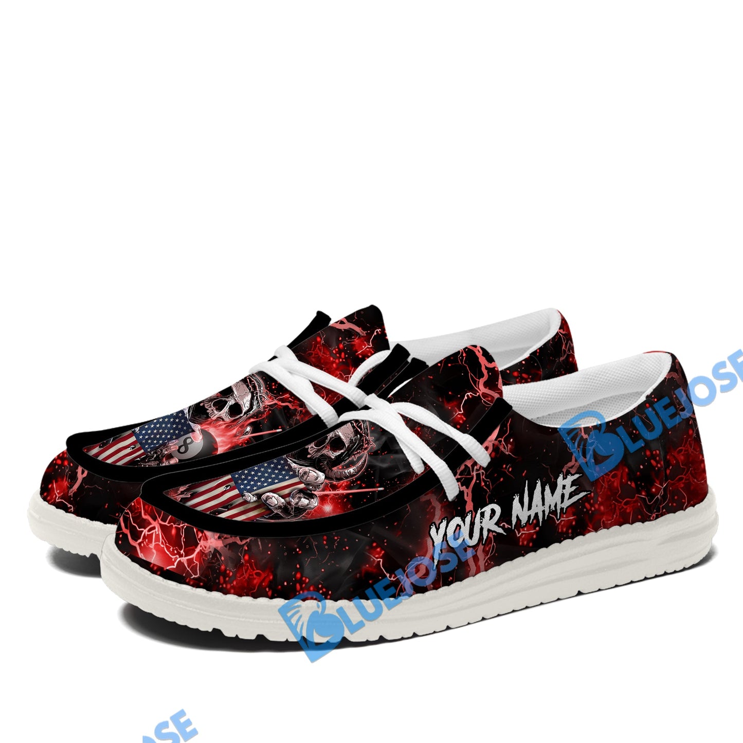 Billiards Ball 8 Fire US Flag Lace Up Loafers 2026