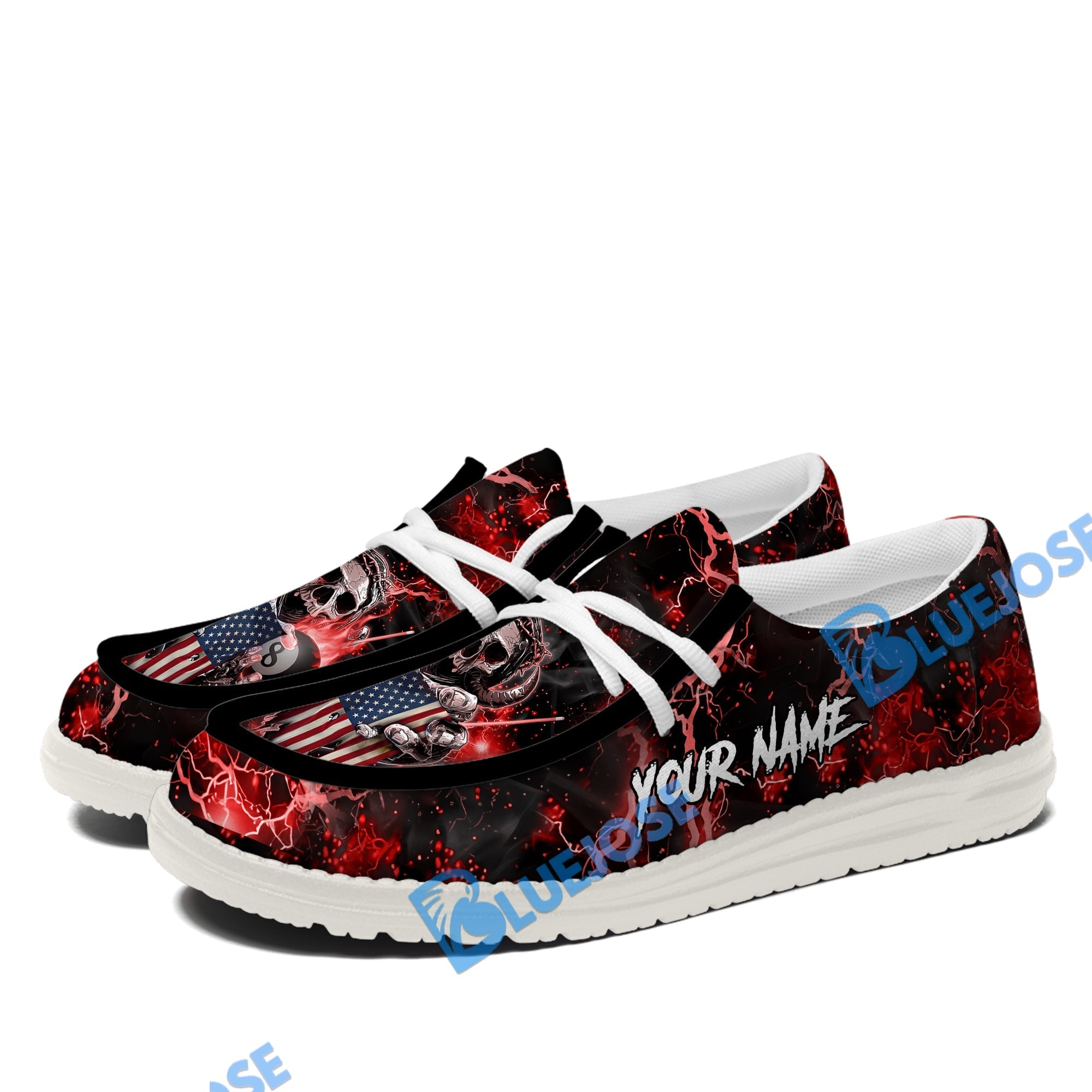 Billiards Ball 8 Fire US Flag Lace Up Loafers 2026