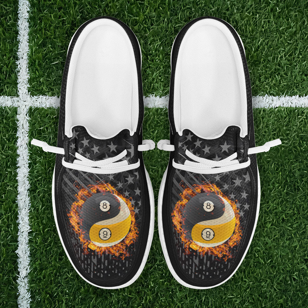 Billiards Ball 8 & 9 Fire Black US Flag Yinyang Lace Up Loafers 2026