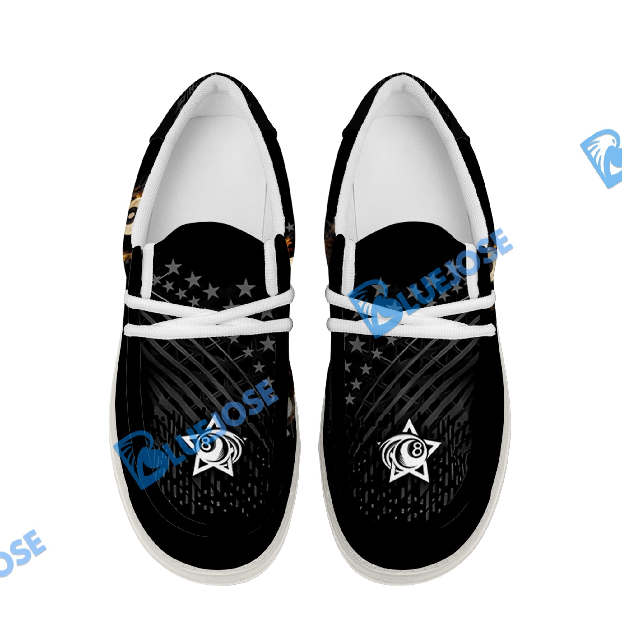 Billiards Ball 8 Fire Black US Flag Lace Up Loafers 2026