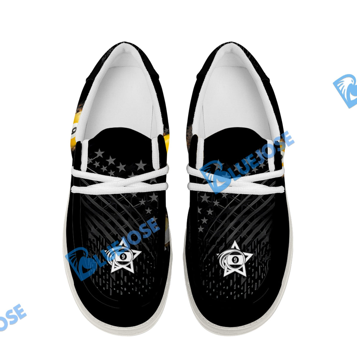 Billiards Ball 9 Fire Black US Flag Lace Up Loafers 2026