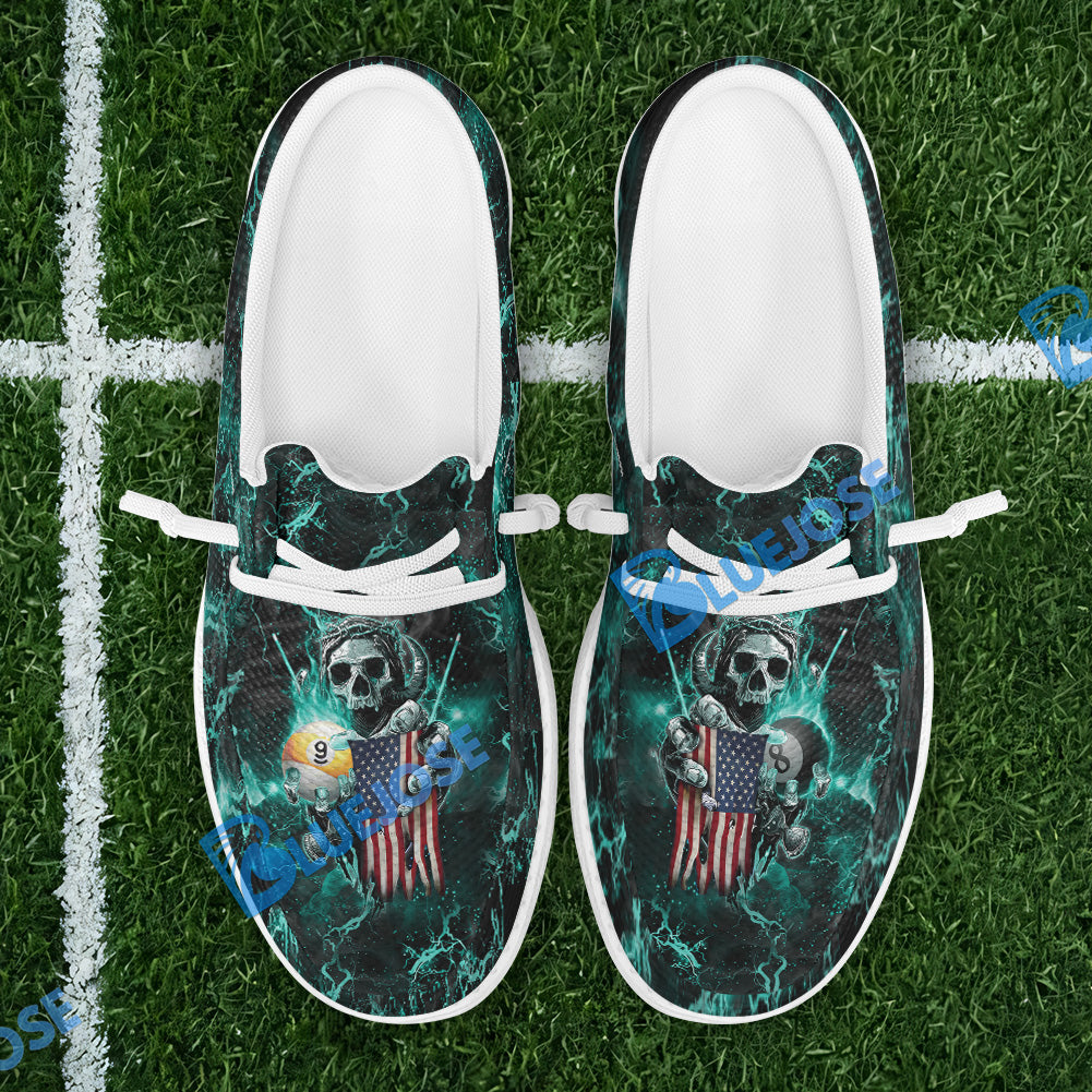 Billiards Ball 8 & 9 Fire US Flag Lace Up Loafers 2026