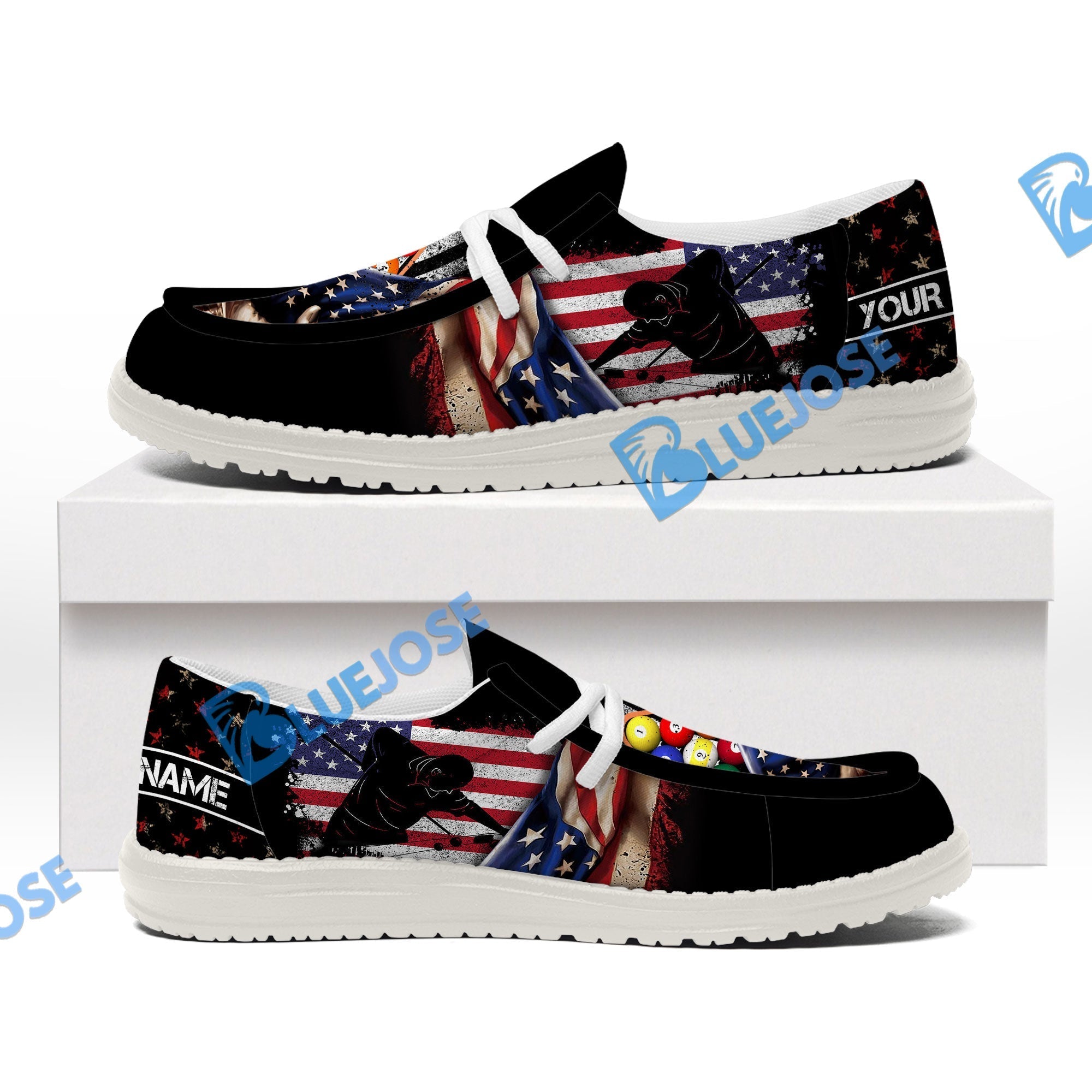 Billiards American Flag 9 Ball Player Lace Up Loafers 2026