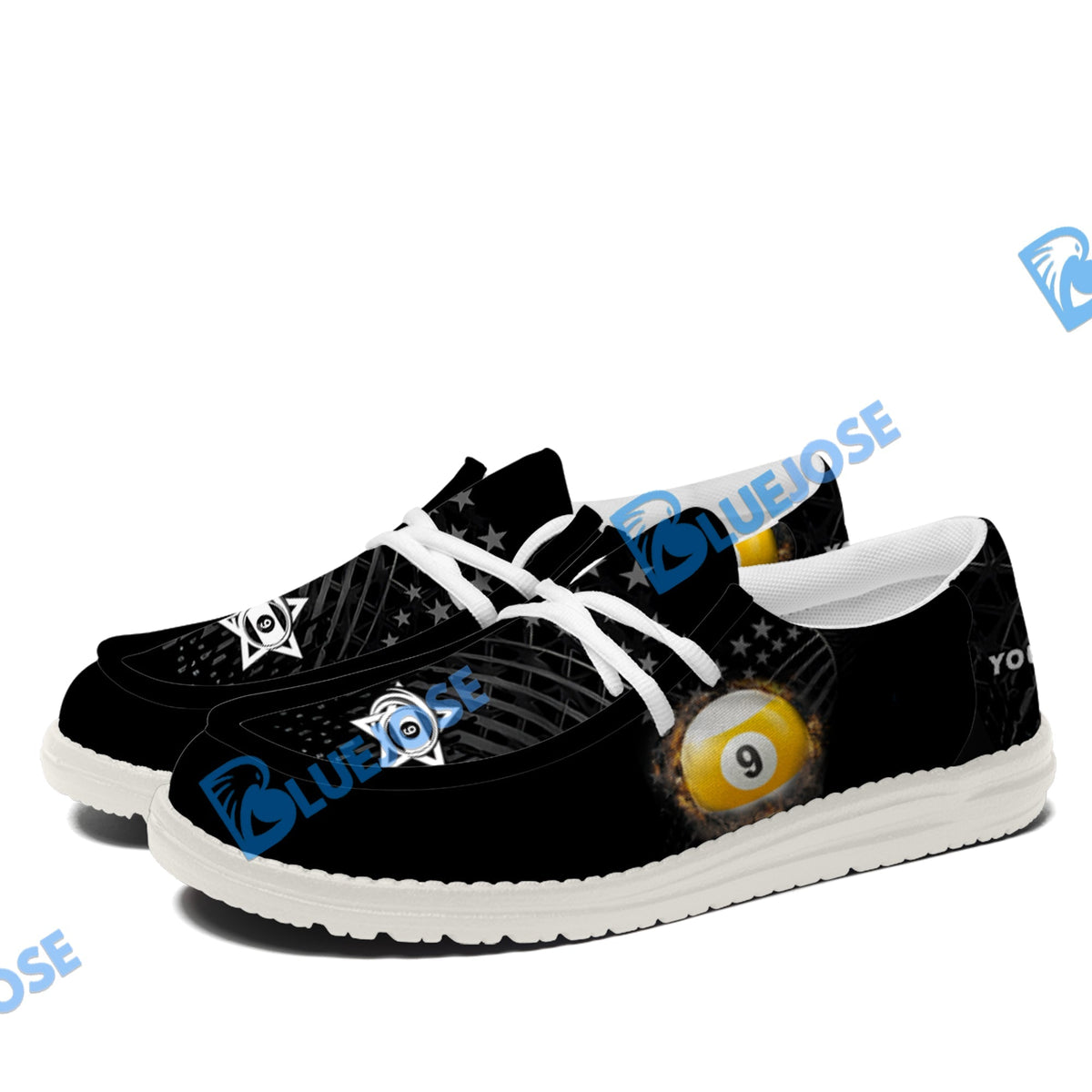 Billiards Ball 9 Fire Black US Flag Lace Up Loafers 2026