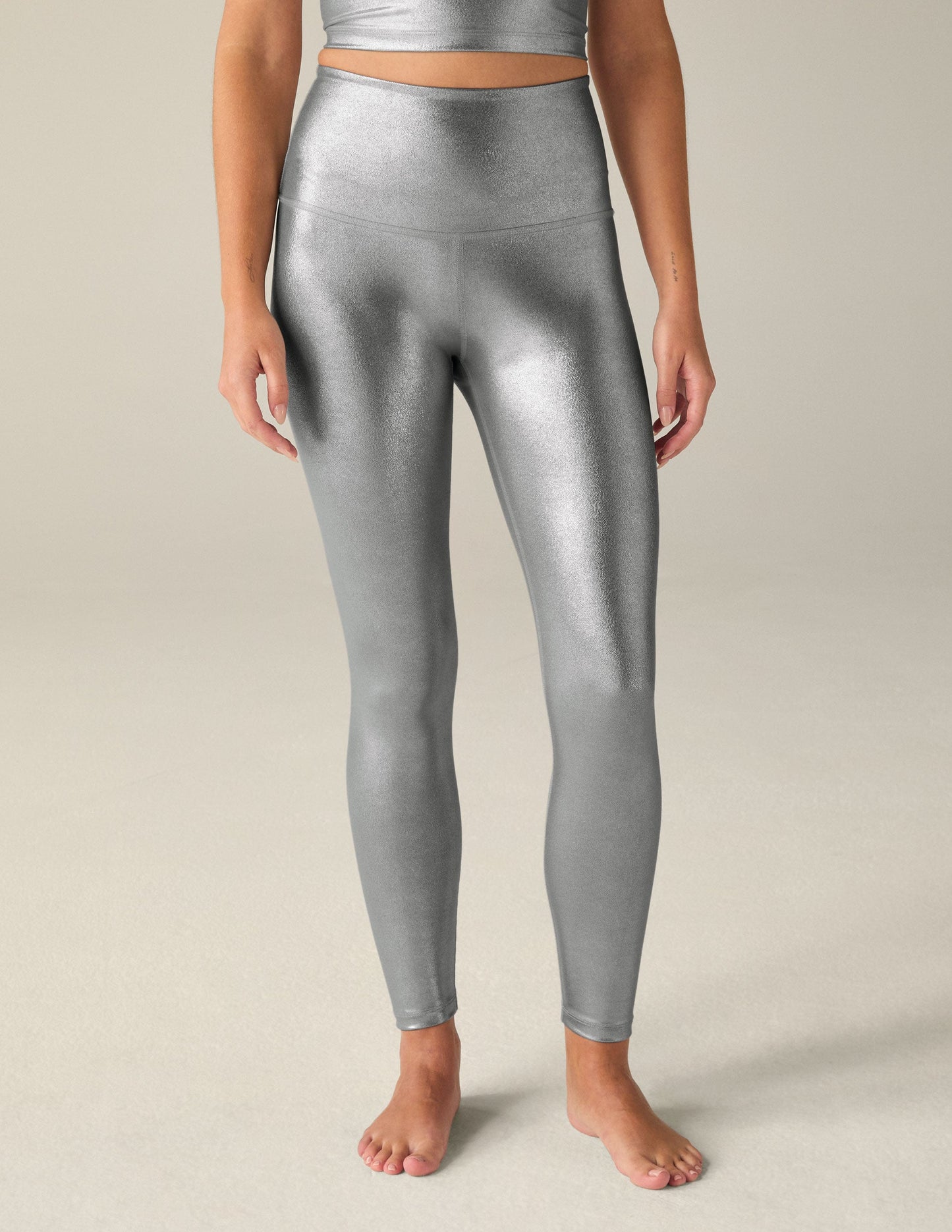 Silver High Waisted Midi Legging