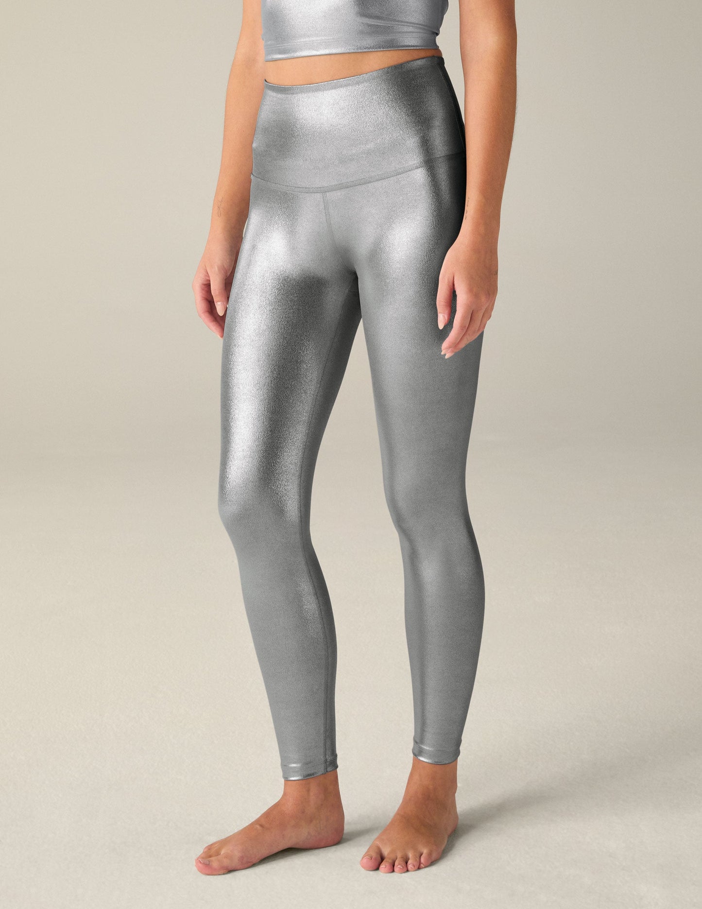 Silver High Waisted Midi Legging