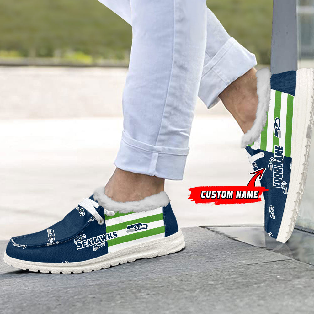 Healalio Seattle seahawks Lace Up Loafers Fur Lining 2026