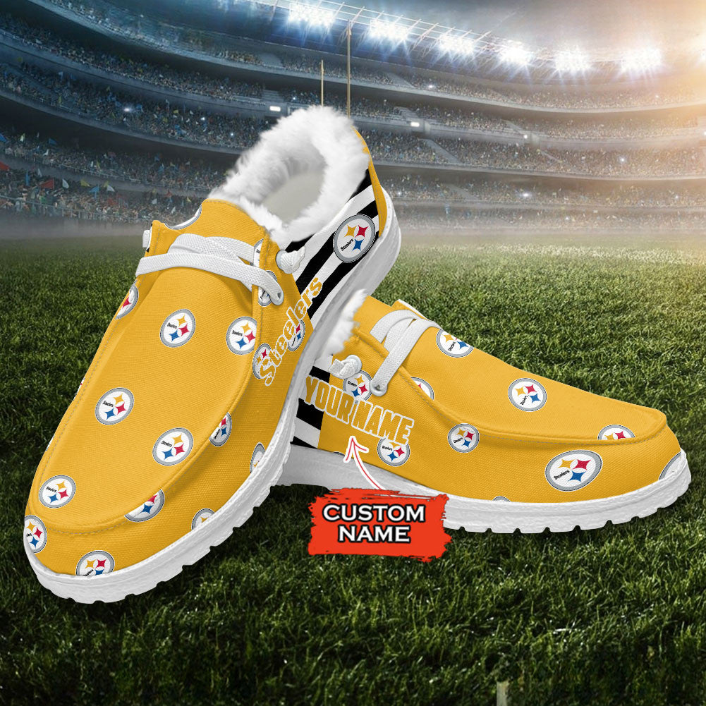 Healalio Pittsburgh Steelers Lace Up Loafers Fur Lining 2026