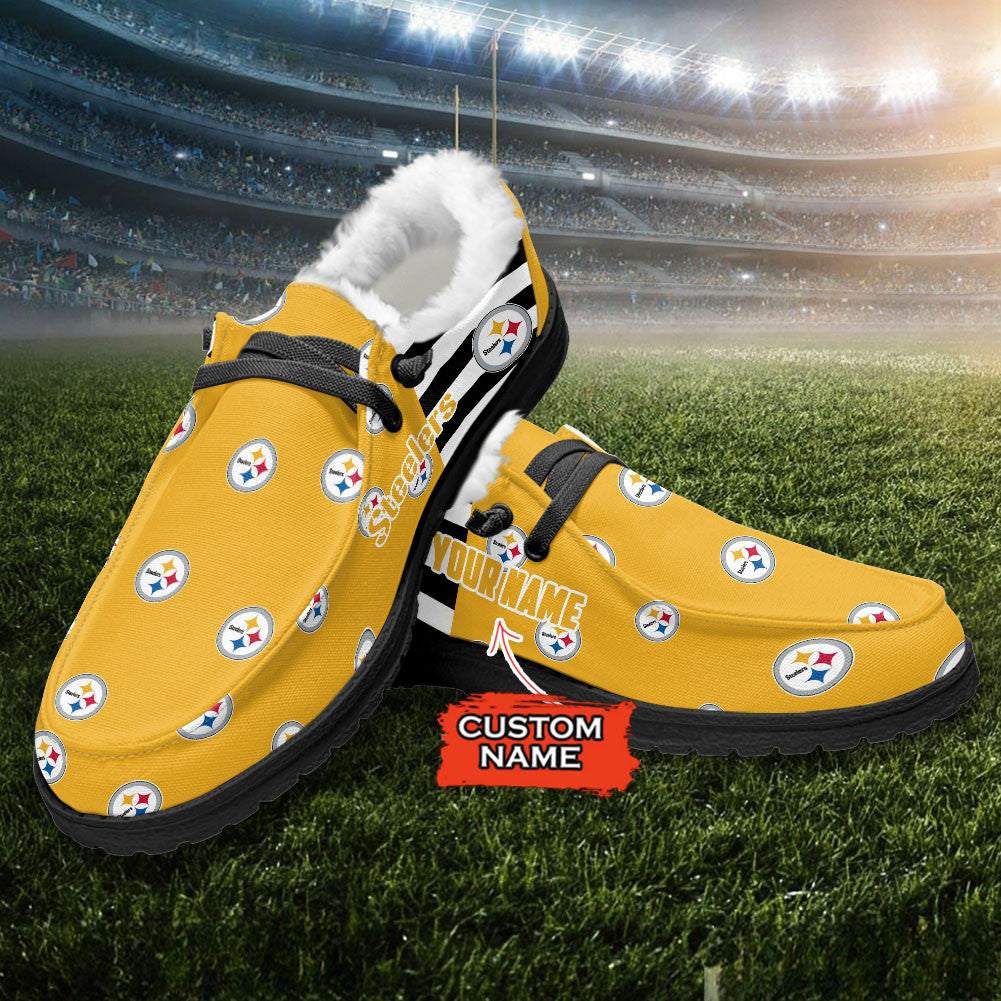 Healalio Pittsburgh Steelers Lace Up Loafers Fur Lining 2026