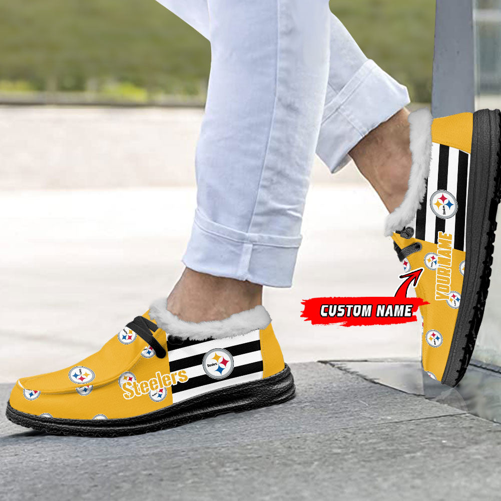 Healalio Pittsburgh Steelers Lace Up Loafers Fur Lining 2026