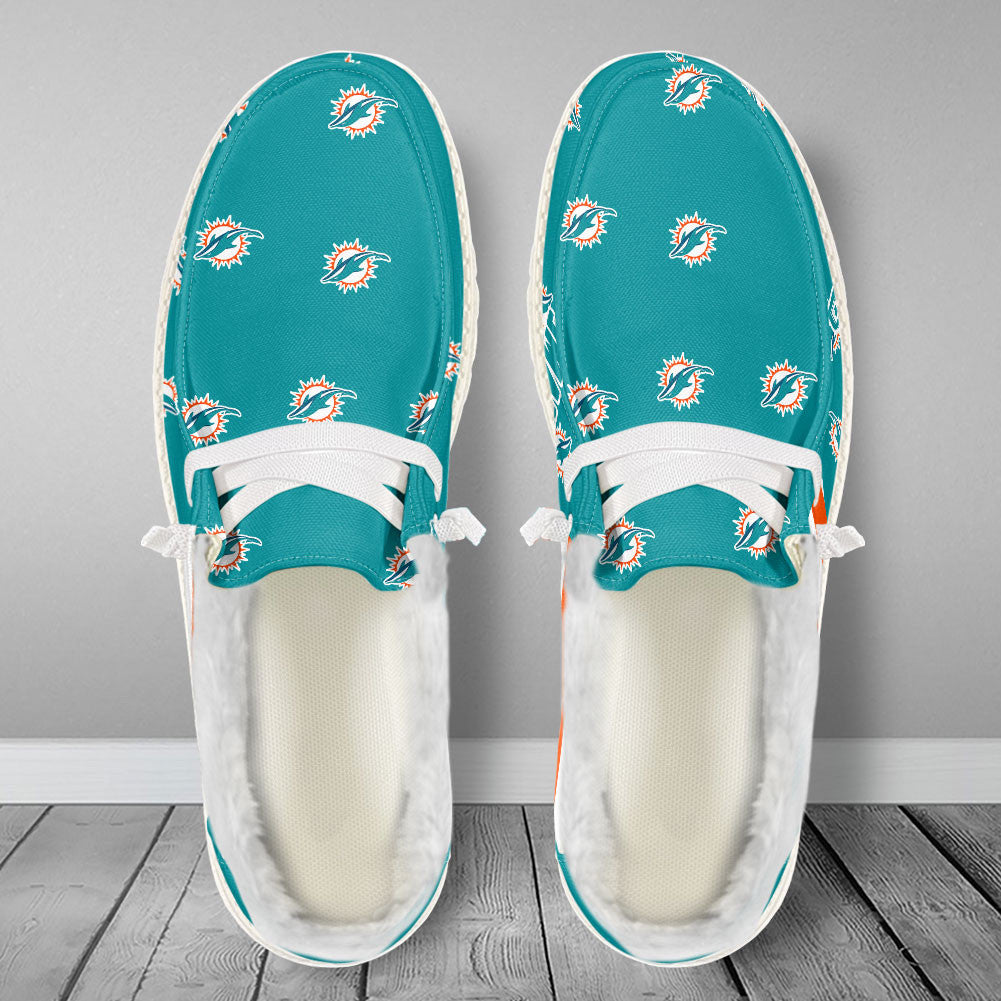 Healalio Miami Dolphins Lace Up Loafers Fur Lining 2026