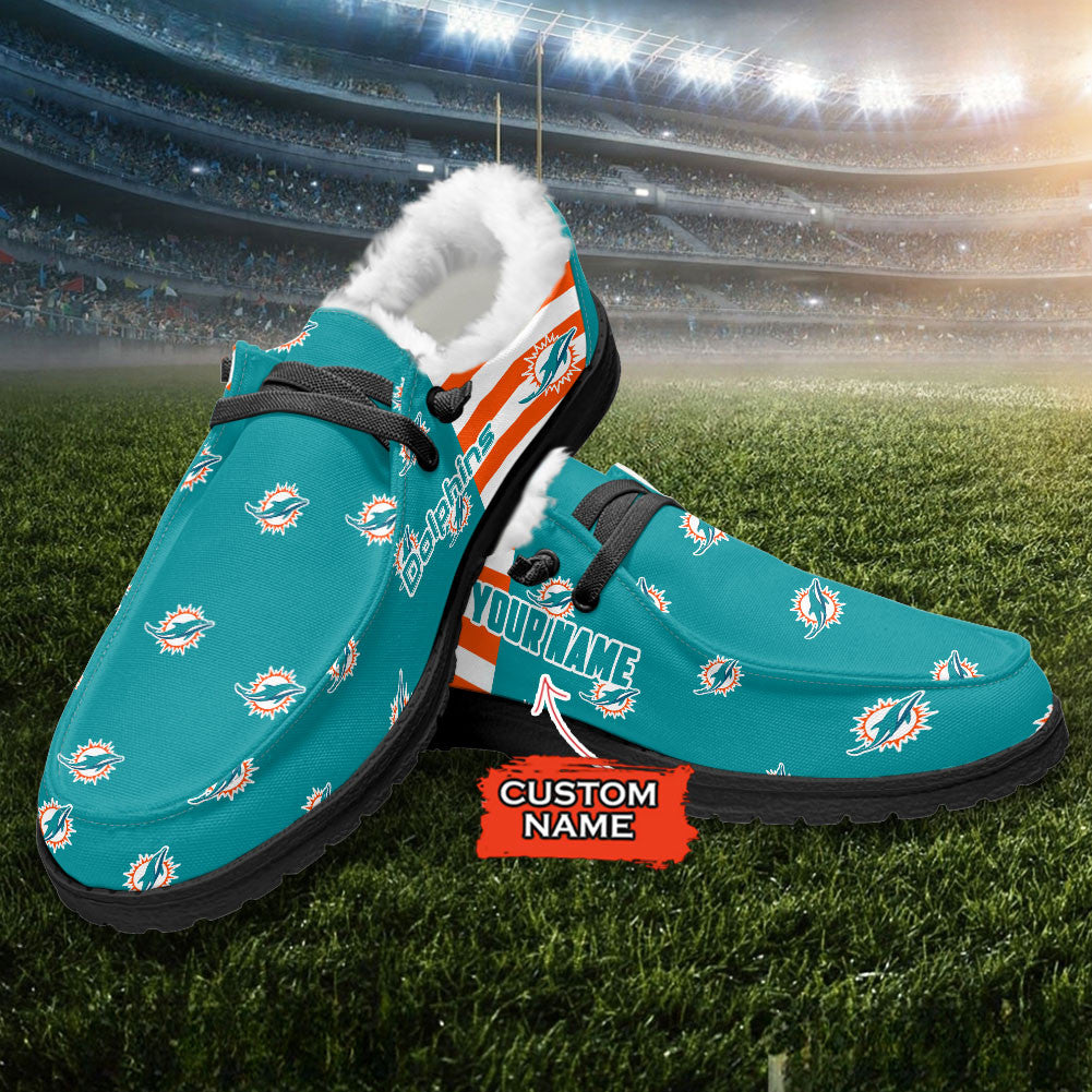 Healalio Miami Dolphins Lace Up Loafers Fur Lining 2026