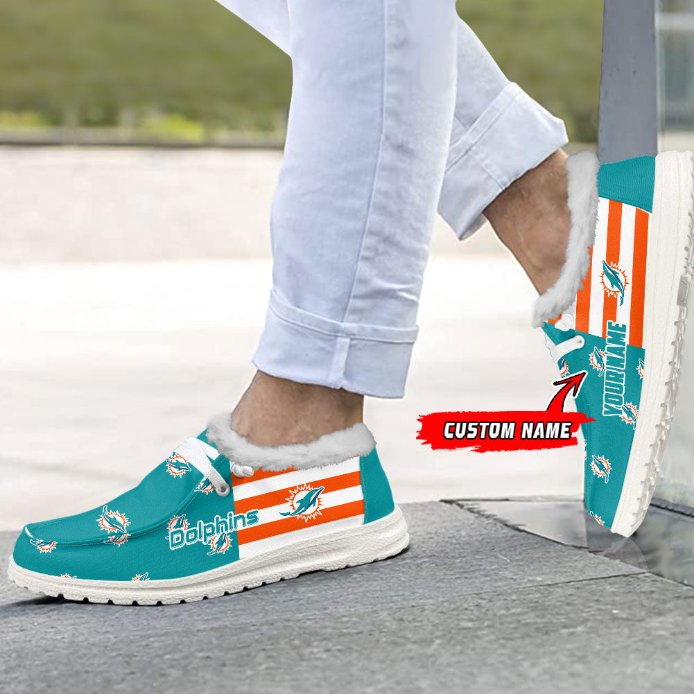 Healalio Miami Dolphins Lace Up Loafers Fur Lining 2026