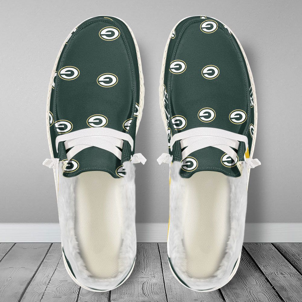 Healalio Green Bay Packers Lace Up Loafers Fur Lining 2026