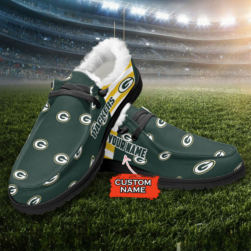 Healalio Green Bay Packers Lace Up Loafers Fur Lining 2026