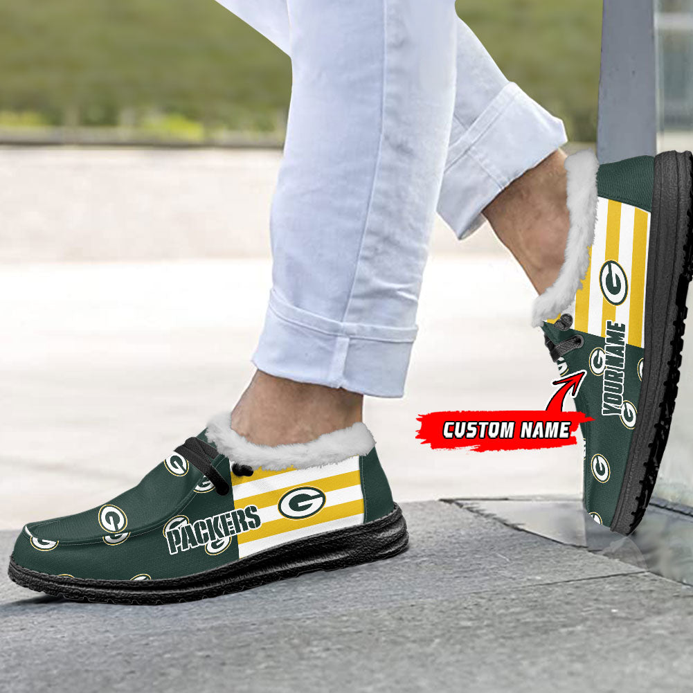 Healalio Green Bay Packers Lace Up Loafers Fur Lining 2026