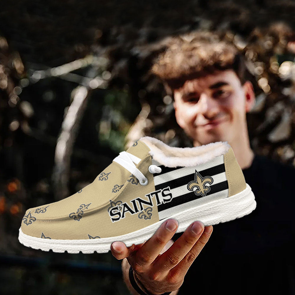 Healalio New Orleans Saints Lace Up Loafers Fur Lining 2026