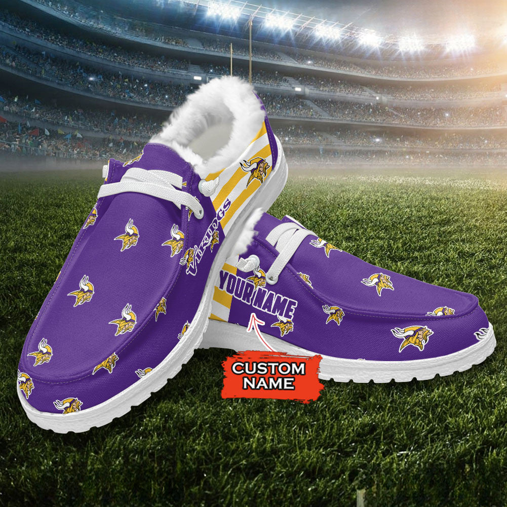 Healalio Minnesota Vikings Lace Up Loafers Fur Lining 2026