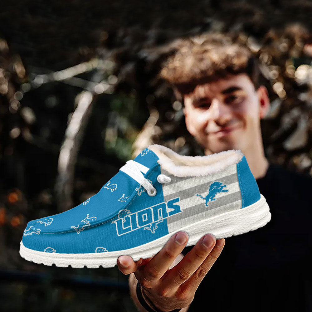 Healalio Detroit Lions Lace Up Loafers Fur Lining 2026