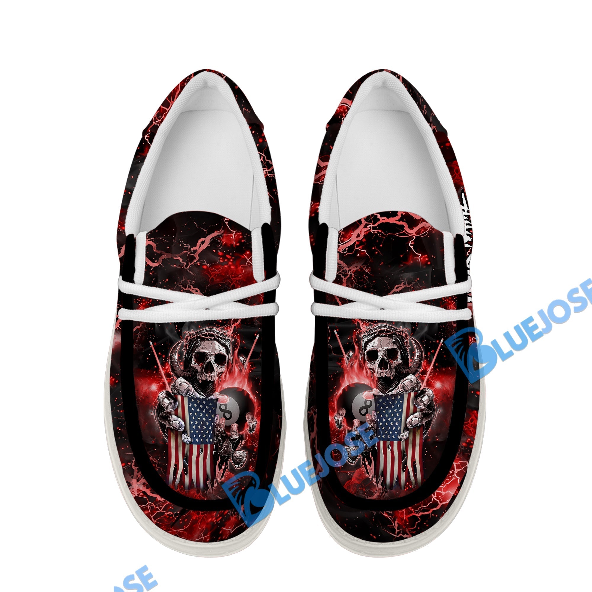 Billiards Ball 8 Fire US Flag Lace Up Loafers 2026