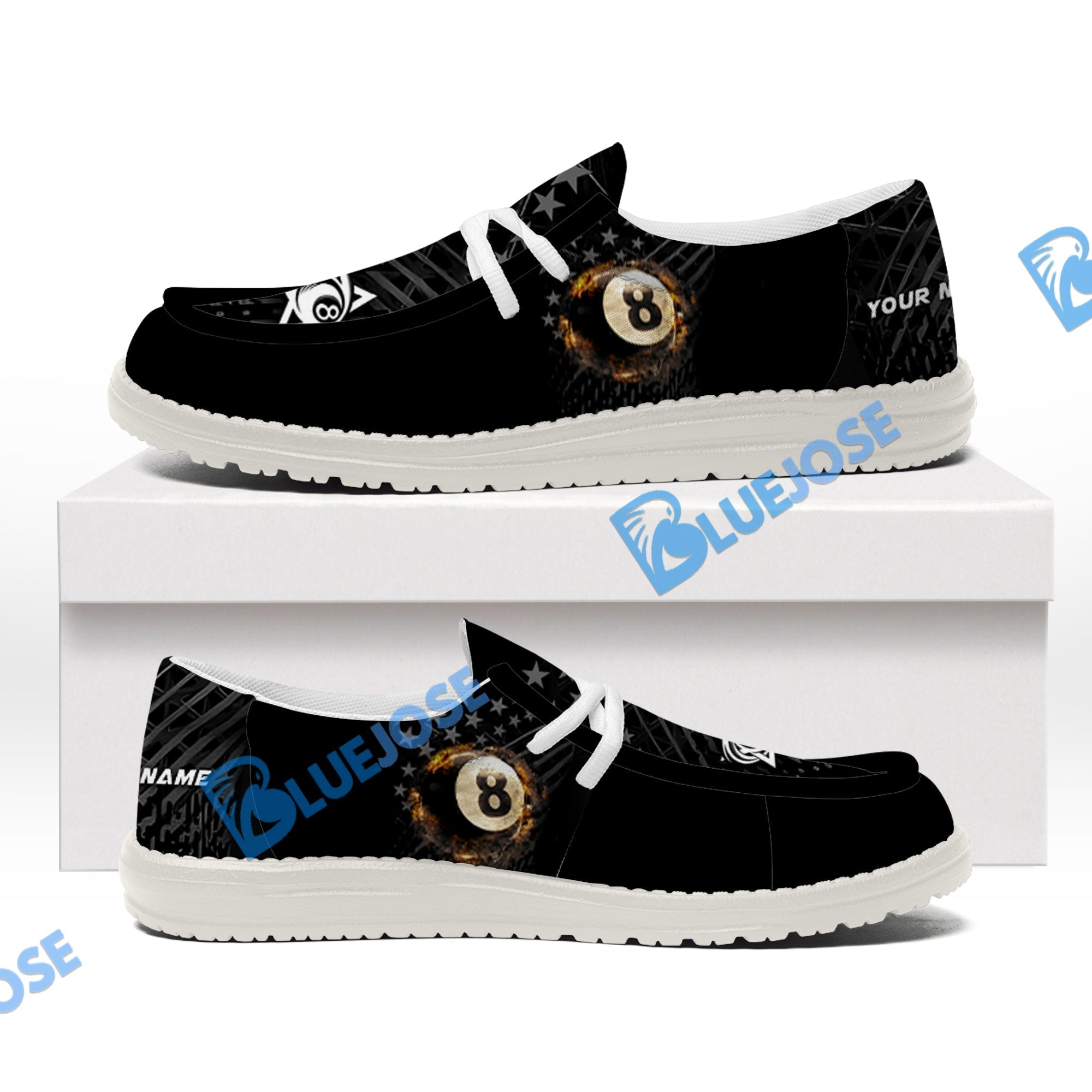 Billiards Ball 8 Fire Black US Flag Lace Up Loafers 2026