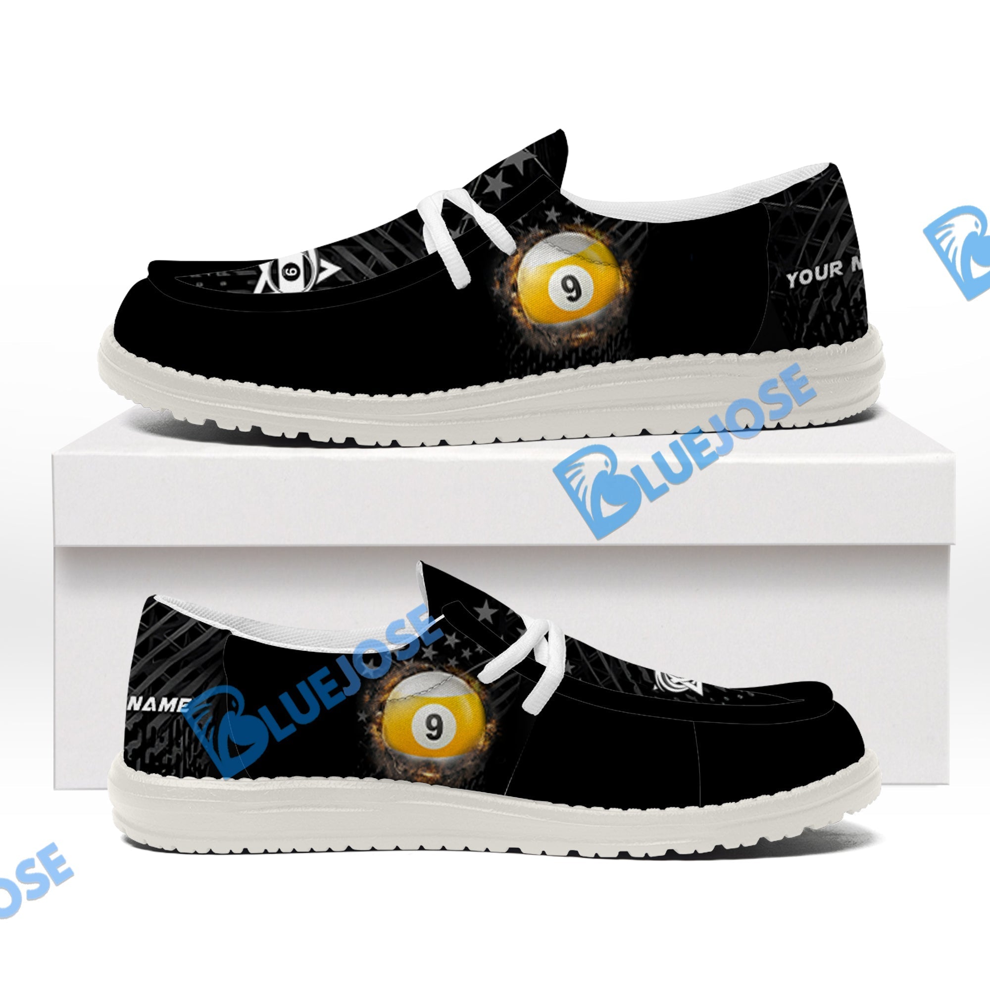 Billiards Ball 9 Fire Black US Flag Lace Up Loafers 2026