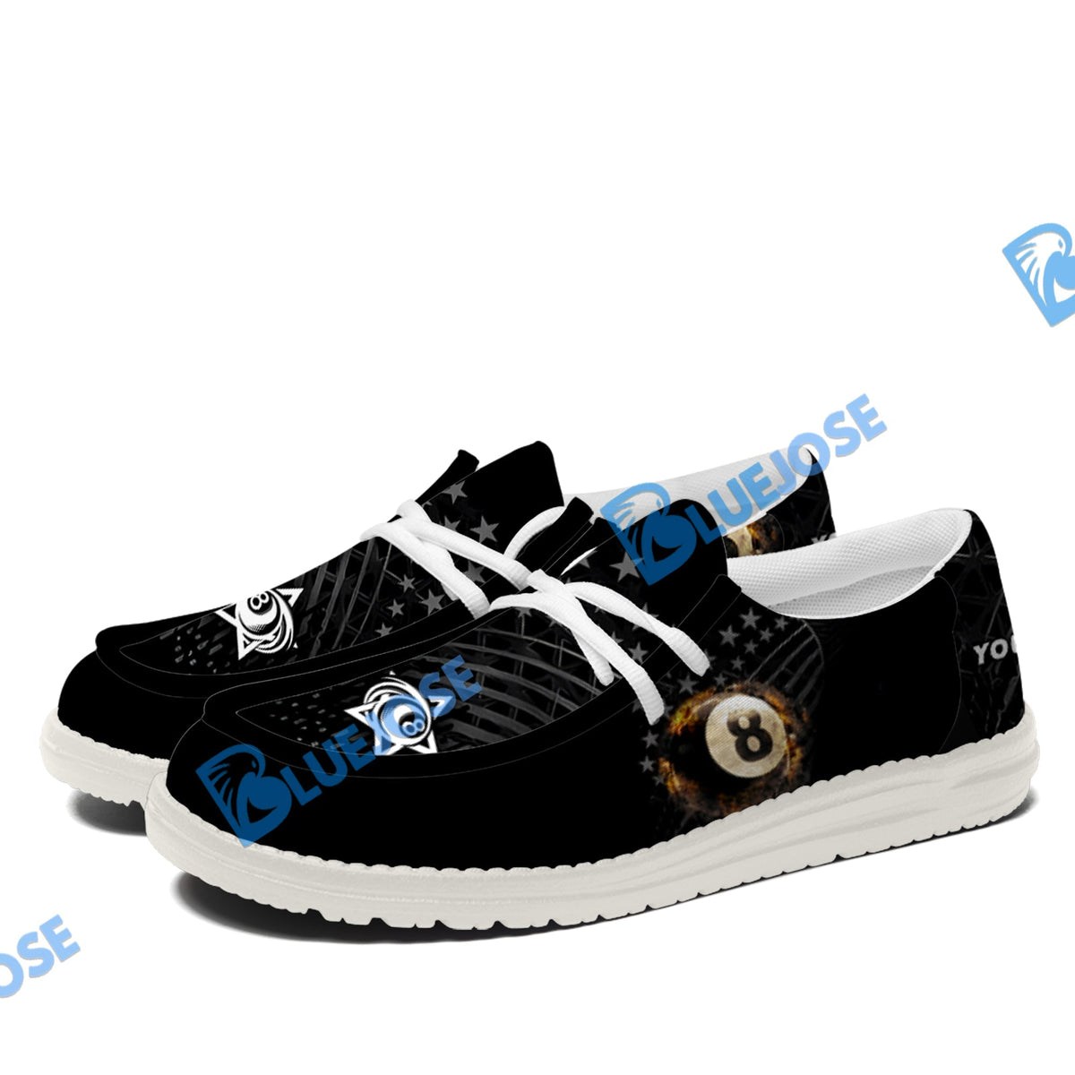 Billiards Ball 8 Fire Black US Flag Lace Up Loafers 2026