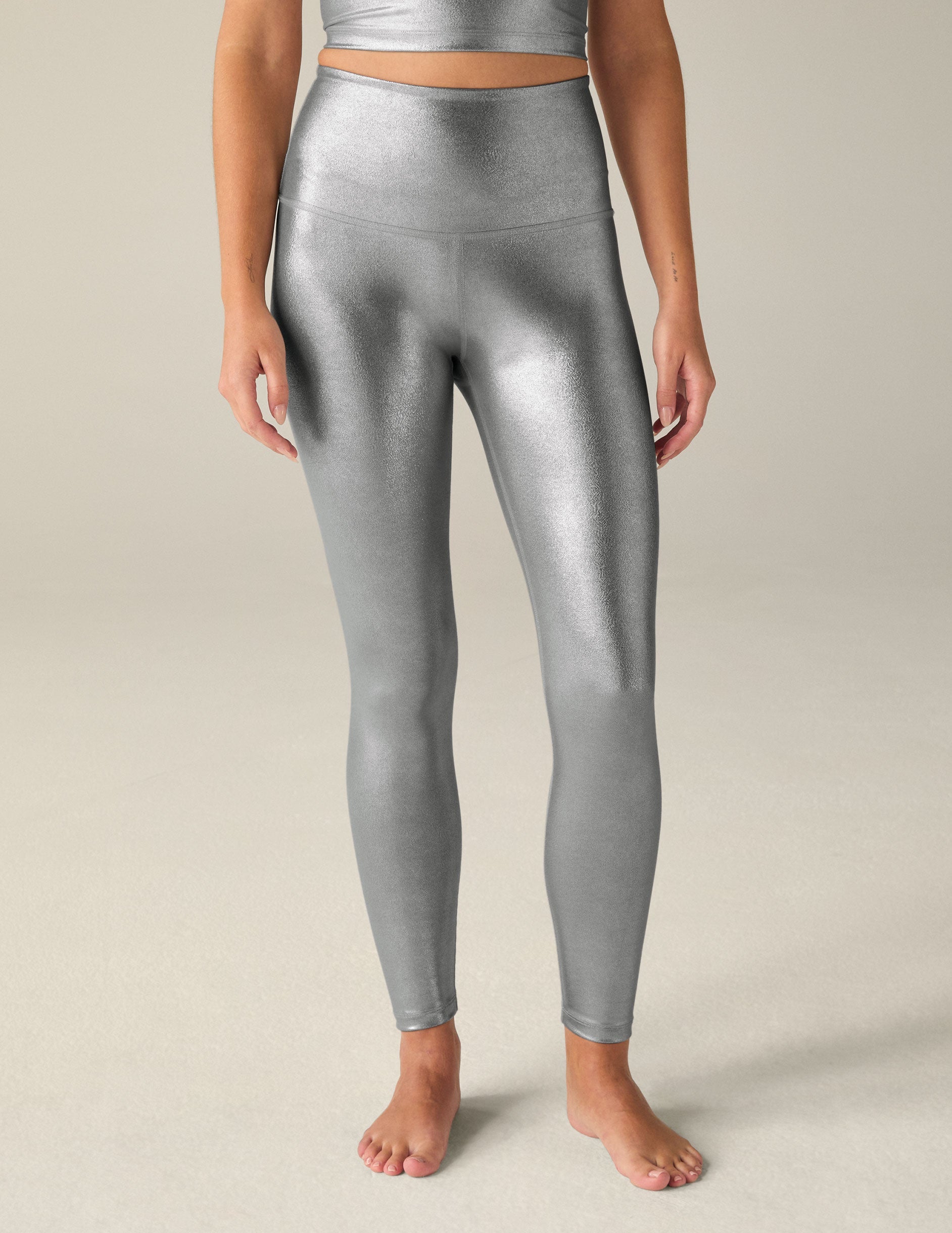 Silver High Waisted Midi Legging