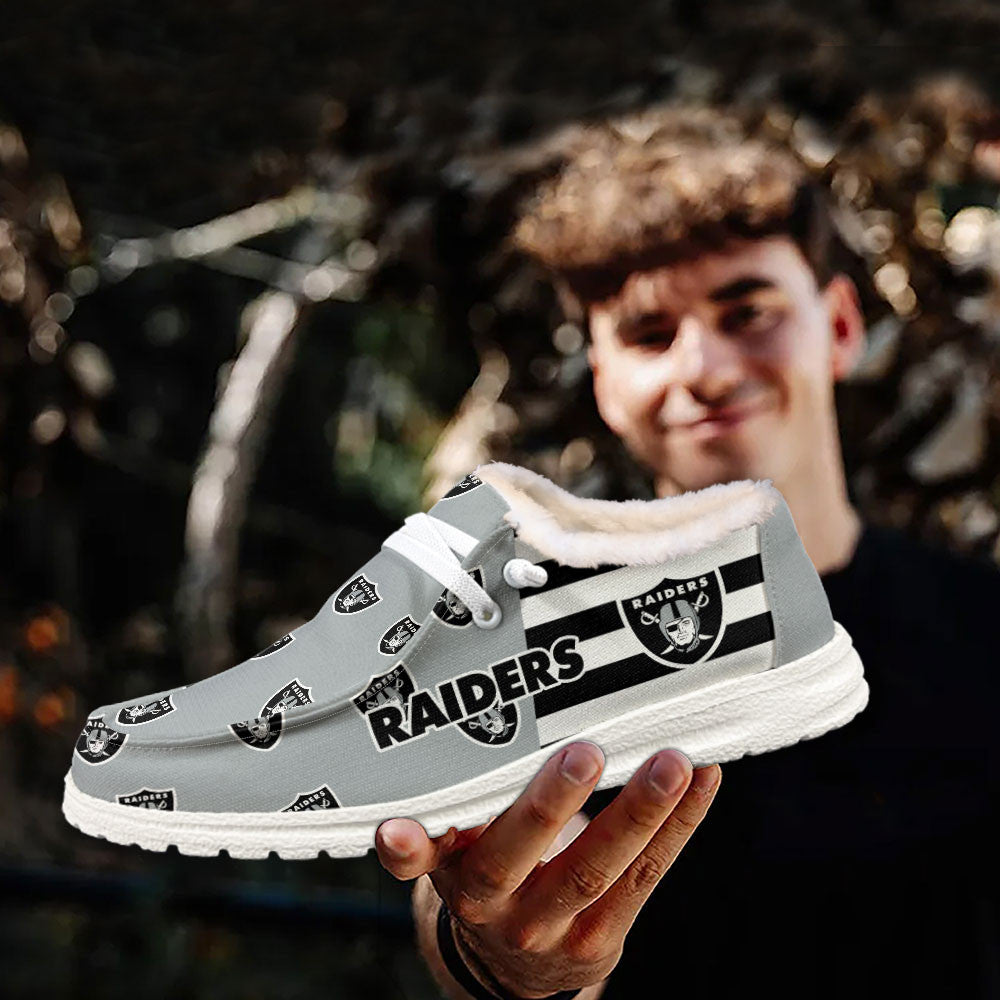 Healalio Las Vegas Raiders Lace Up Loafers Fur Lining 2026
