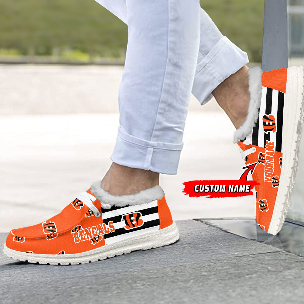 Healalio Cincinnati Bengals Lace Up Loafers Fur Lining 2026