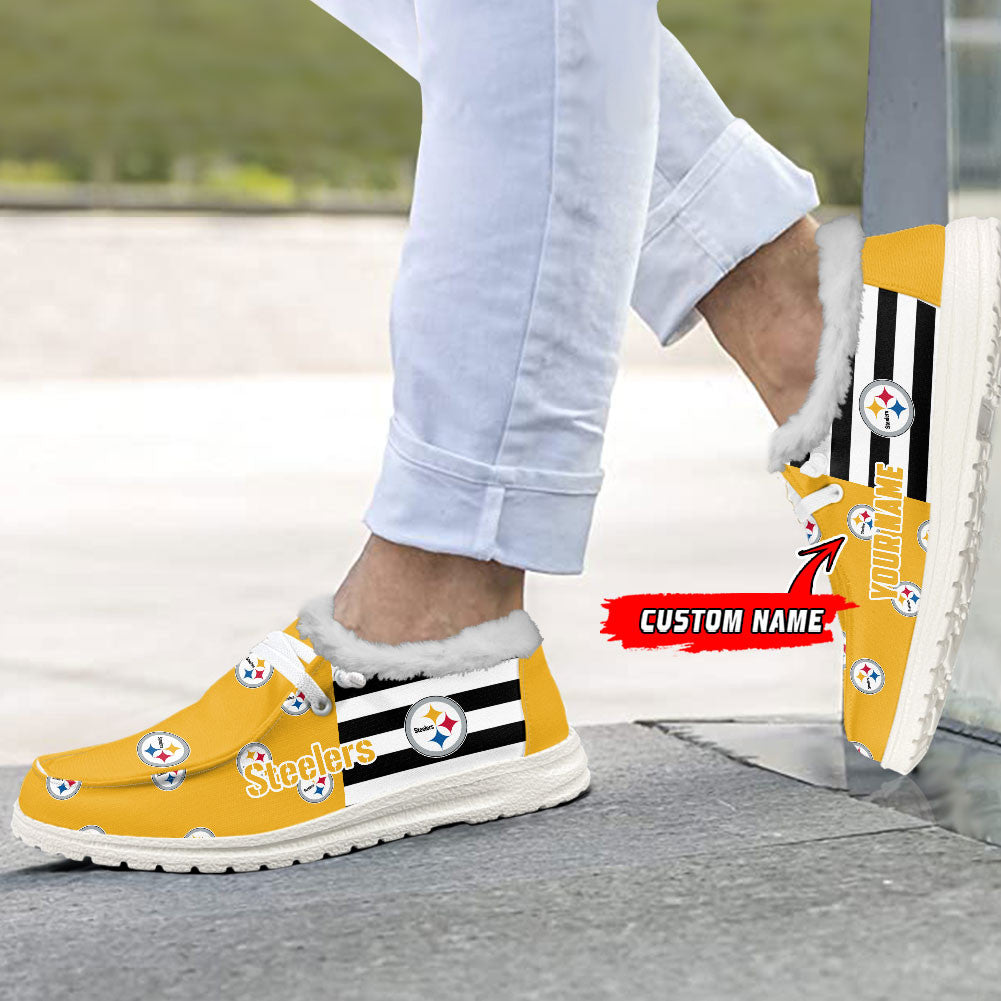 Healalio Pittsburgh Steelers Lace Up Loafers Fur Lining 2026