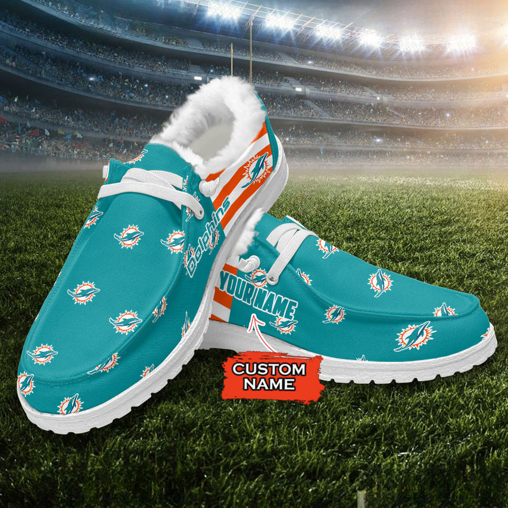Healalio Miami Dolphins Lace Up Loafers Fur Lining 2026