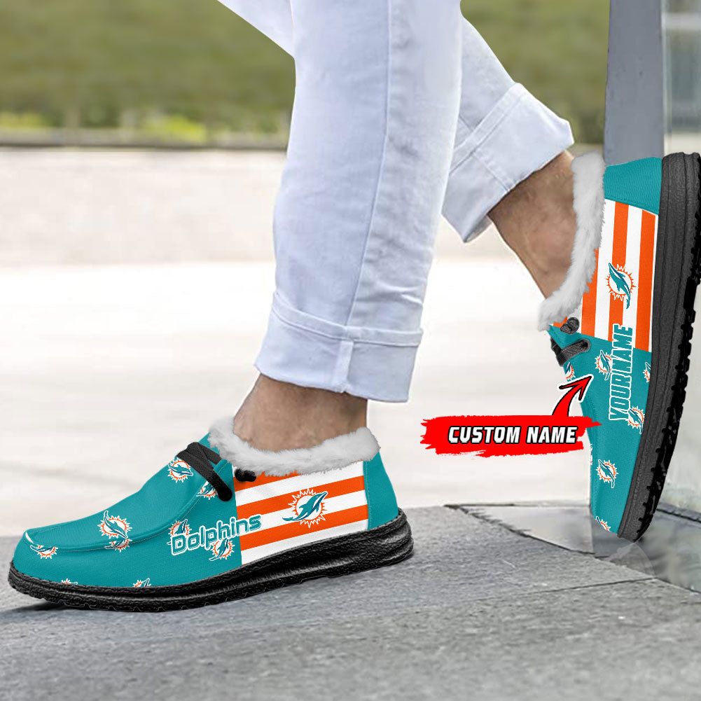 Healalio Miami Dolphins Lace Up Loafers Fur Lining 2026