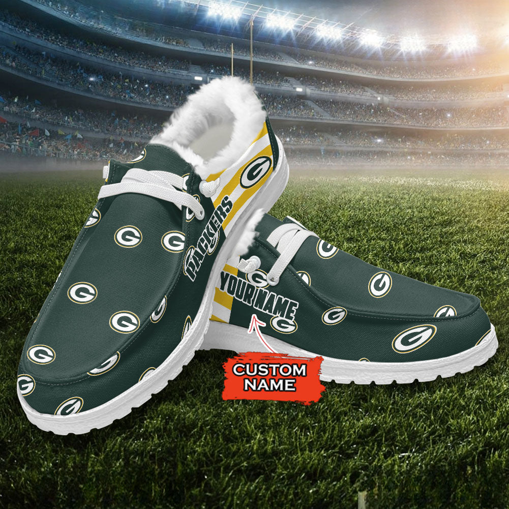 Healalio Green Bay Packers Lace Up Loafers Fur Lining 2026