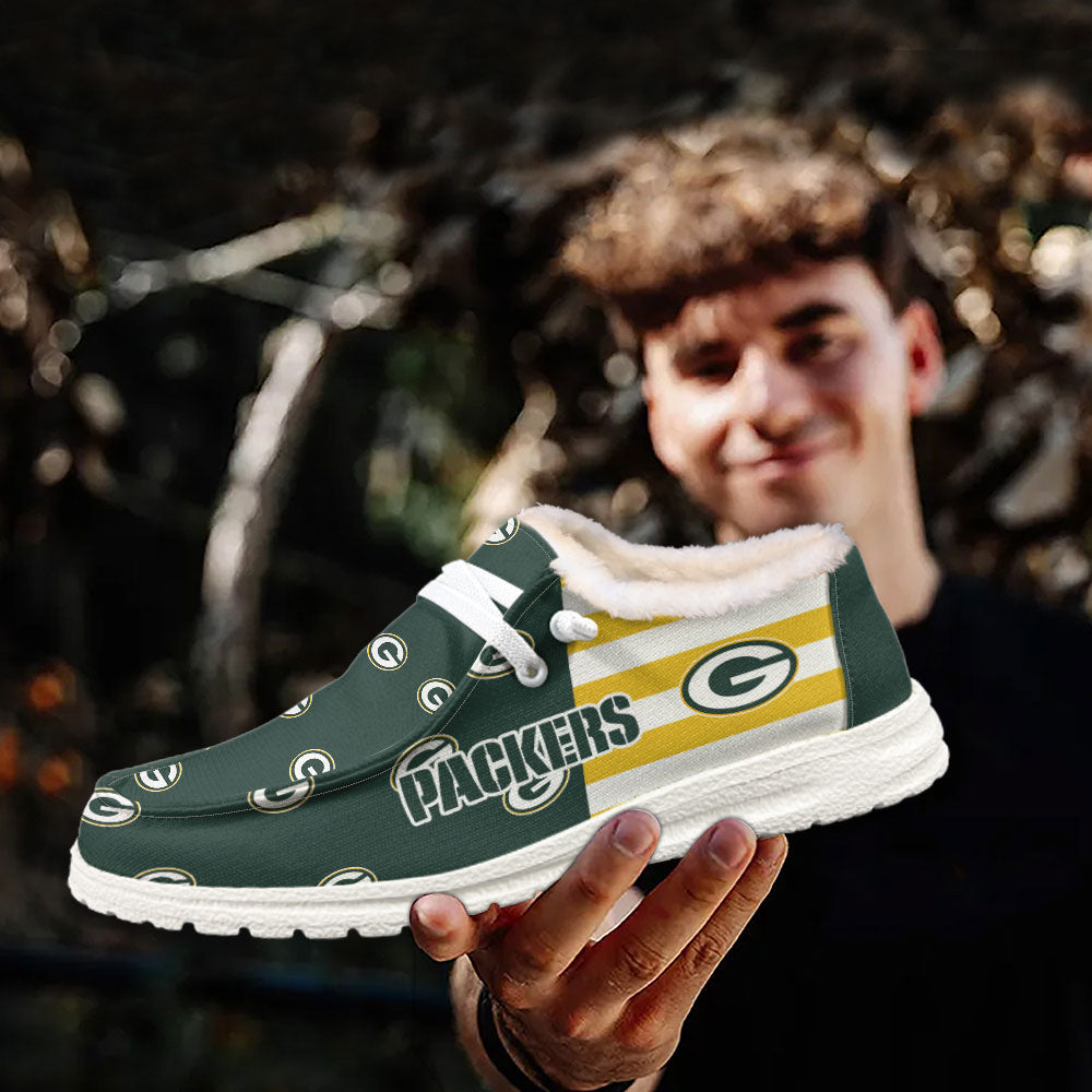 Healalio Green Bay Packers Lace Up Loafers Fur Lining 2026