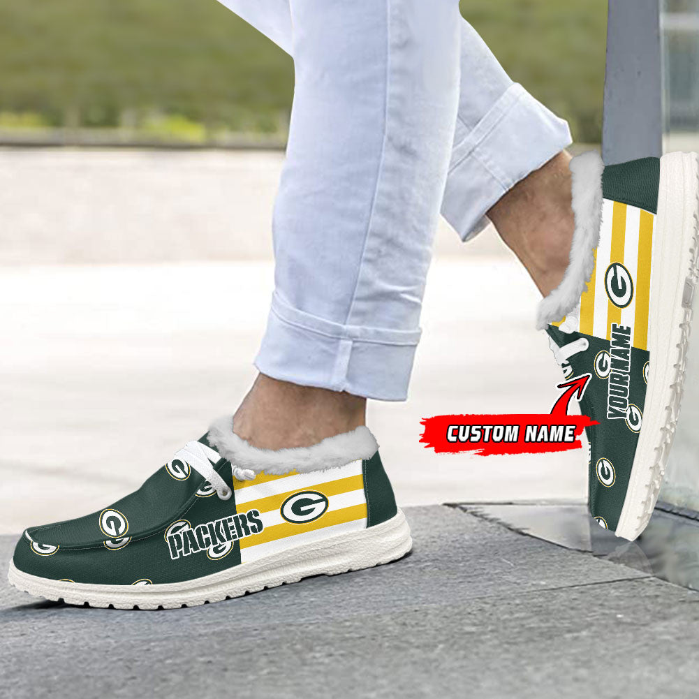 Healalio Green Bay Packers Lace Up Loafers Fur Lining 2026