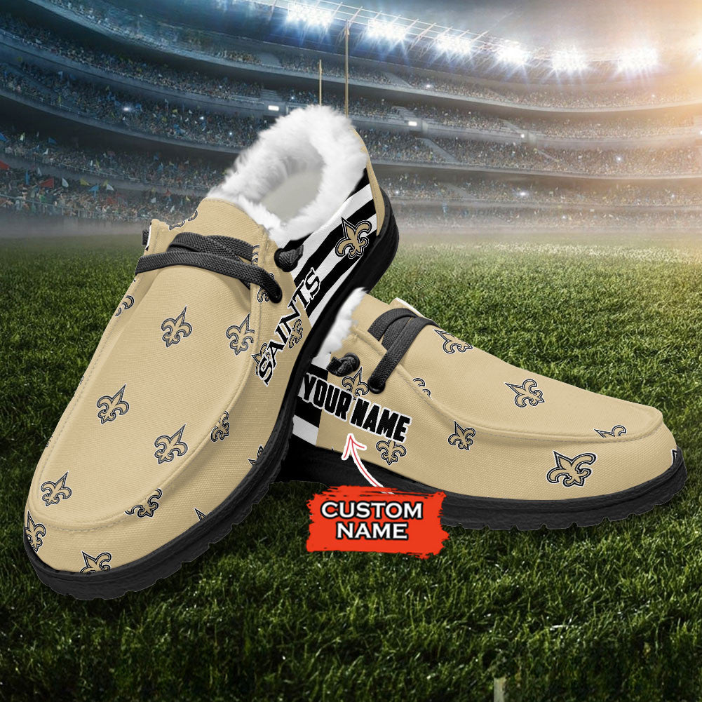 Healalio New Orleans Saints Lace Up Loafers Fur Lining 2026