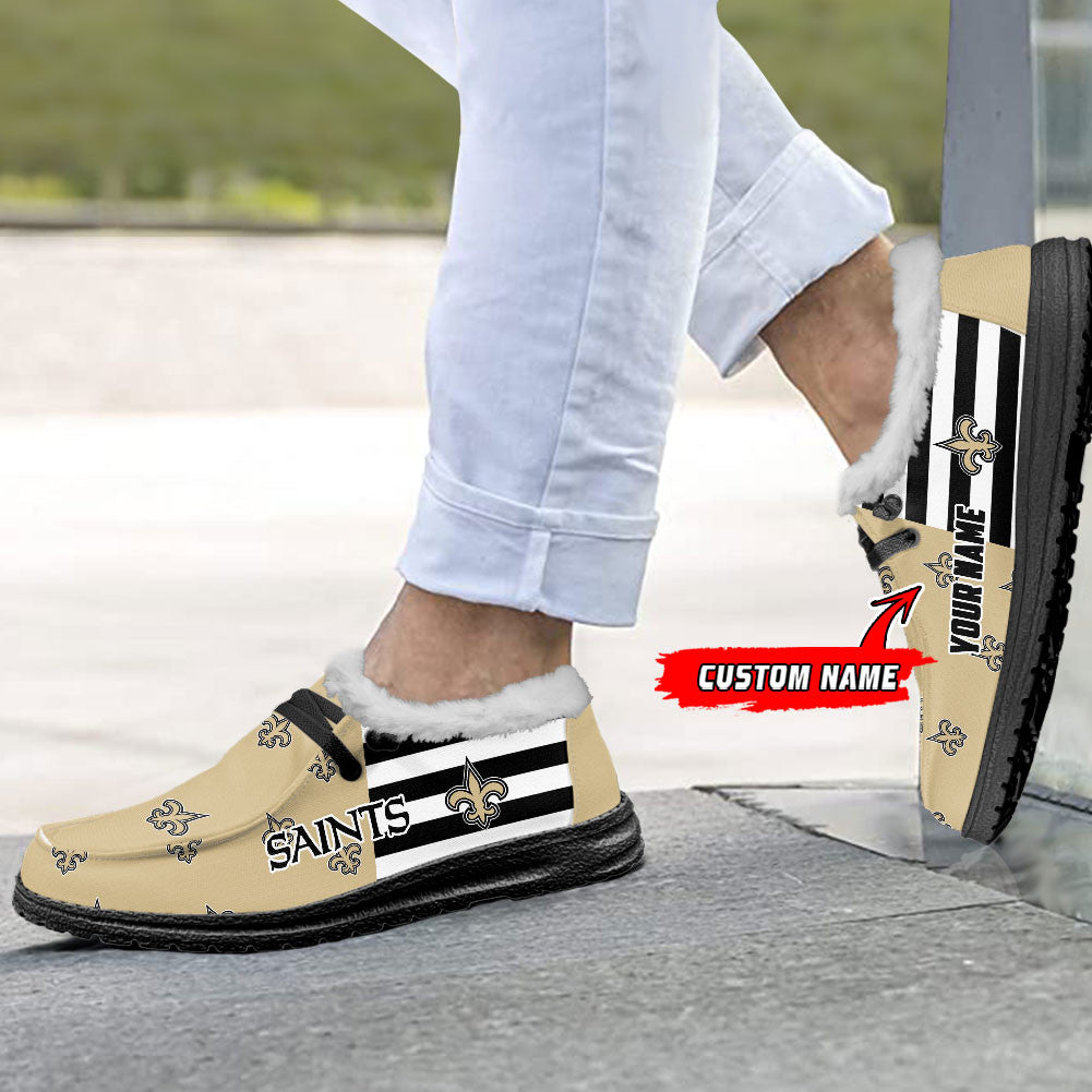 Healalio New Orleans Saints Lace Up Loafers Fur Lining 2026
