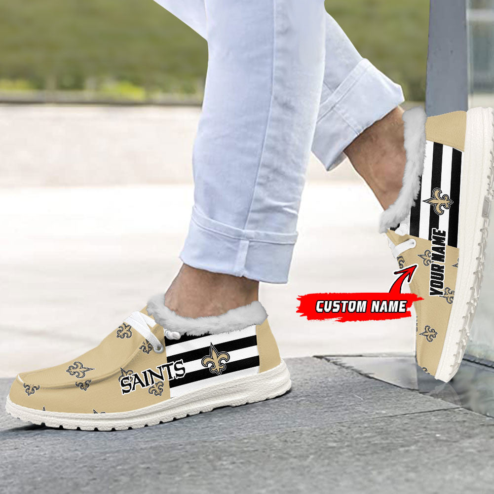 Healalio New Orleans Saints Lace Up Loafers Fur Lining 2026