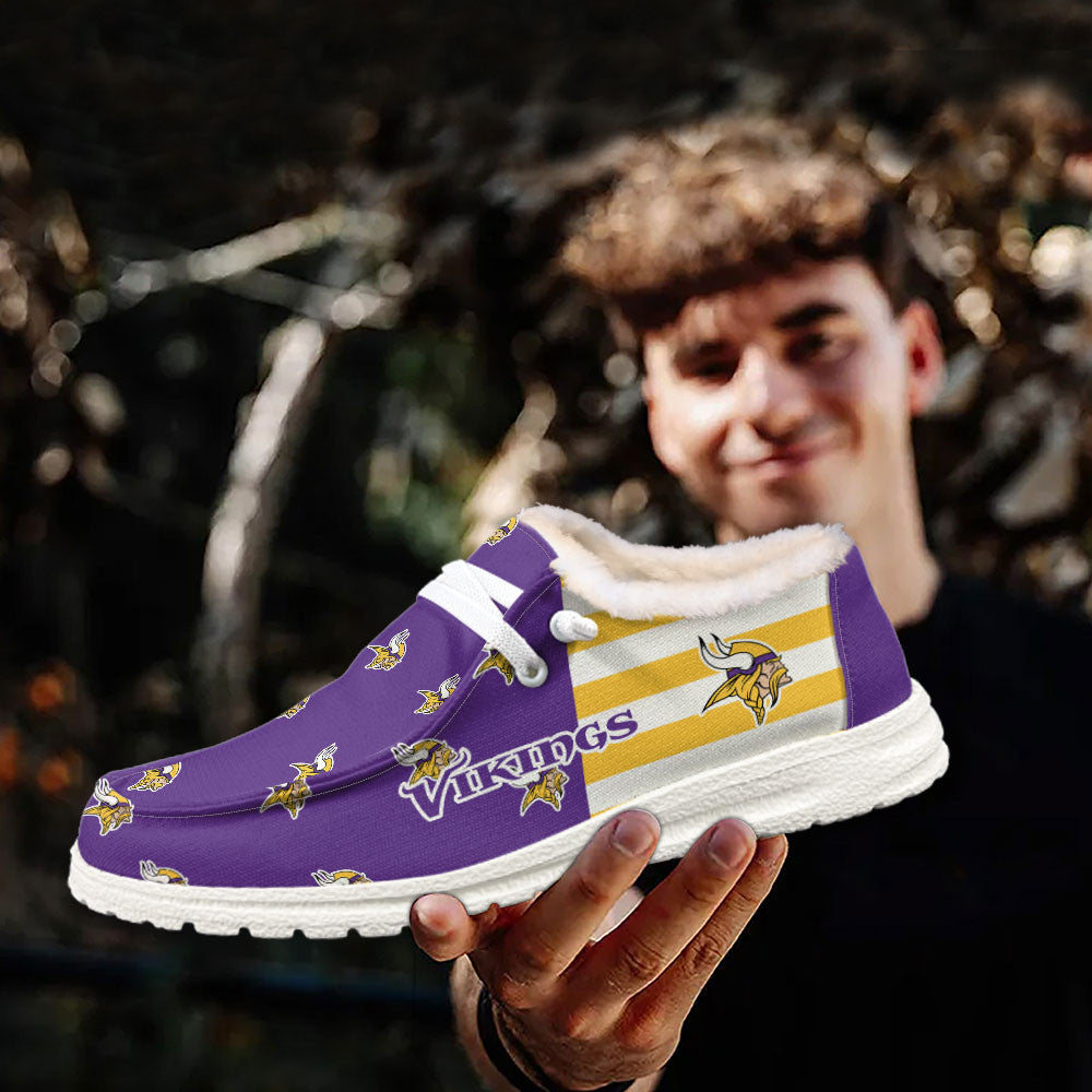 Healalio Minnesota Vikings Lace Up Loafers Fur Lining 2026