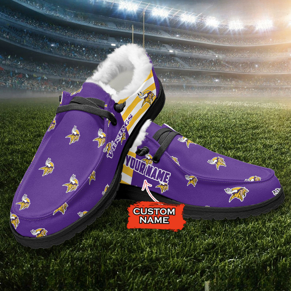 Healalio Minnesota Vikings Lace Up Loafers Fur Lining 2026