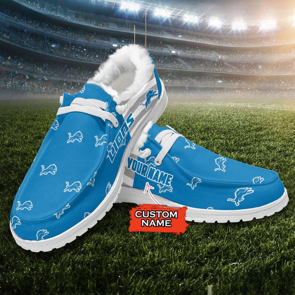 Healalio Detroit Lions Lace Up Loafers Fur Lining 2026