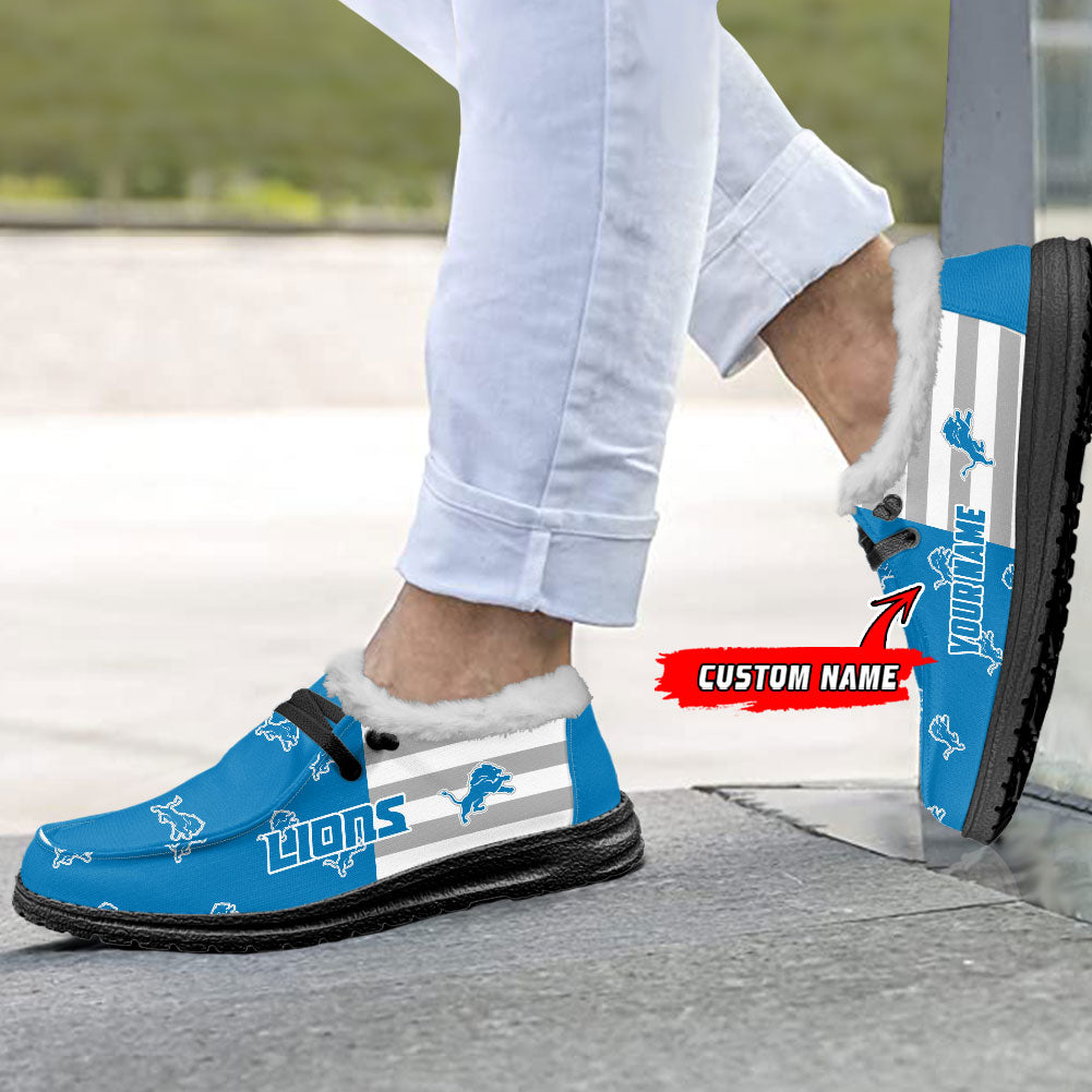 Healalio Detroit Lions Lace Up Loafers Fur Lining 2026