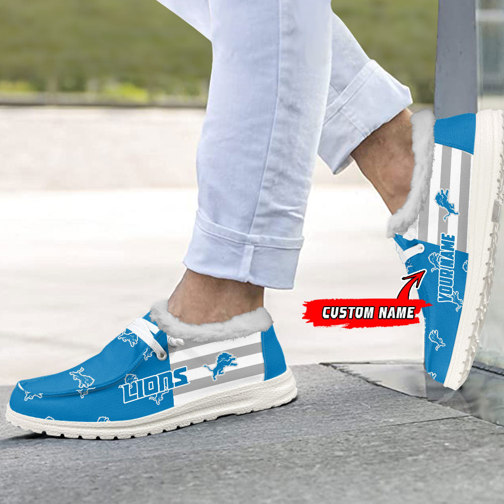 Healalio Detroit Lions Lace Up Loafers Fur Lining 2026